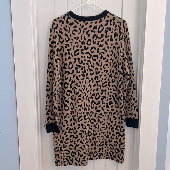 J. Crew Cotton Wool Blend Leopard Print Sweater Dress Size Large - Picture 3 of 8